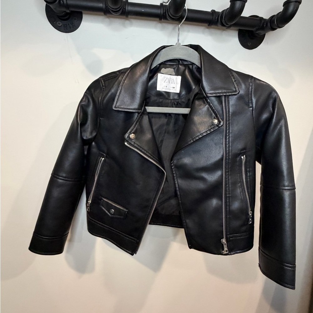 Zara Black Faux Leather Biker Jacket
